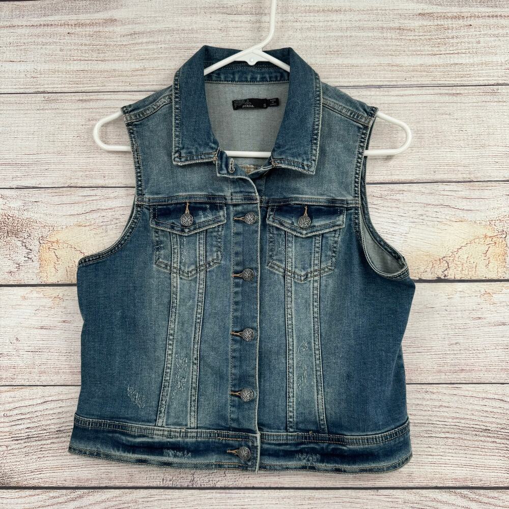 prAna Denim Jean Jacket Vest Women's Small Blue Medium Wash Trucker